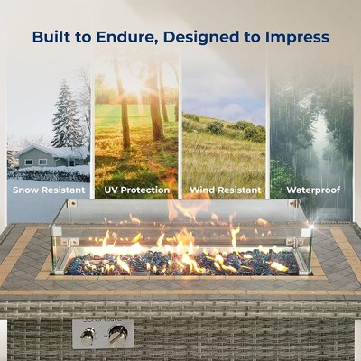 Brown Wicker Propane Gas Fire Pit Table with Tile Top