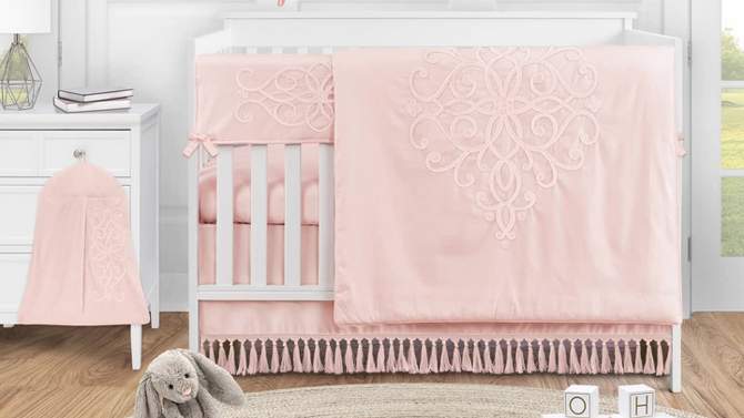 Sweet Jojo Designs Girl Baby Crib Bedding Set - Bohemian Collection Solid Blush Pink 4pc, 2 of 8, play video