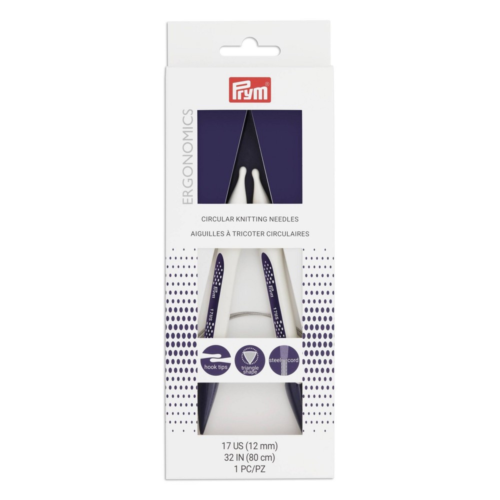 Prym 12mm Ergonomic Circular Knitting Needles: Plastic, 8.6" Length, White, Knitting Supplies