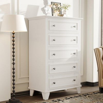 Whizmax 5 Drawers Dresser for Bedroom, White Chest of Drawers Tall Wood Dresser with Large Storage Organizer for Living Room, Closets, Hallway