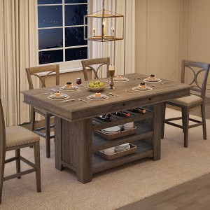Garvee Counter Height Dining Table for 4-6, Farmhouse Tall Wooden Rectangular Bar Kitchen Table with Wine Rack Shelves - 1 of 4