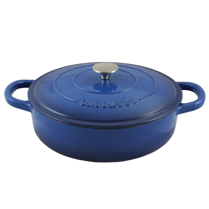 Crock Pot Artisan Enameled 5 Quart Cast Iron Round Braiser Pan with Self Basting Lid in Sapphire Blue, 4 of 12