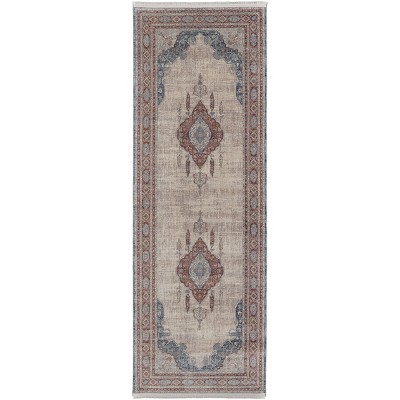 Marquette Transitional Medallion Gray/Red/Blue Area Rug