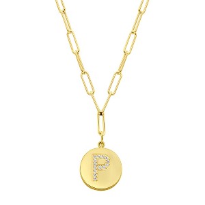 Adornia Tarnish Resistant 14k Gold Plated Pave Crystal Initial Disc Paperclip Necklace - 1 of 3
