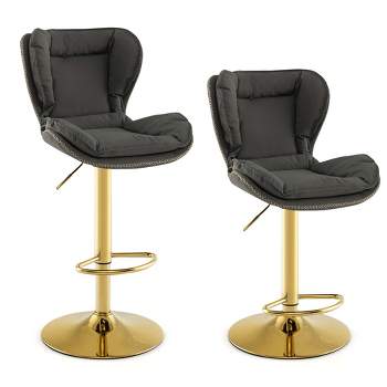 Costway Adjustable Bar Stool Set of 2 Leathaire Bar Chairs with Padded Seat & Footrest