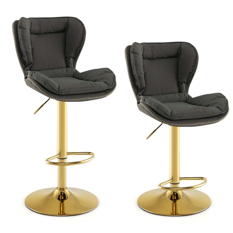 Costway Adjustable Bar Stool Set of 2 Leathaire Bar Chairs with Padded Seat & Footrest, 1 of 10