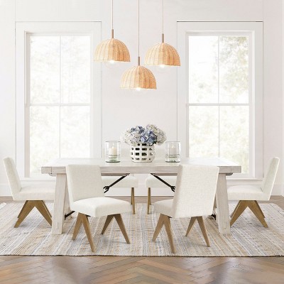 Set of 6 Upholstered Dining Chairs, Modern Solid Wood Kitchen Chairs with Padded Seat, Linen Accent Chairs for Dining Room & Home-Maison Boucle