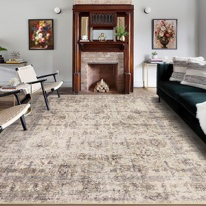 8x10 Rug Living Room Rug Vintage Washable Rug Non Slip Low Pile Rug Stain Resistant Rug Soft Farmhouse Carpet for Bedroom Dining Room Office - 1 of 4
