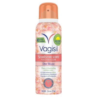 Vagisil Sensitive Scents Feminine Dry Wash Deodorant Spray - Peach Blossom - 2.6oz