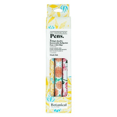 Decomposition Book 3pk Ballpoint Pens Black Ink Botanical