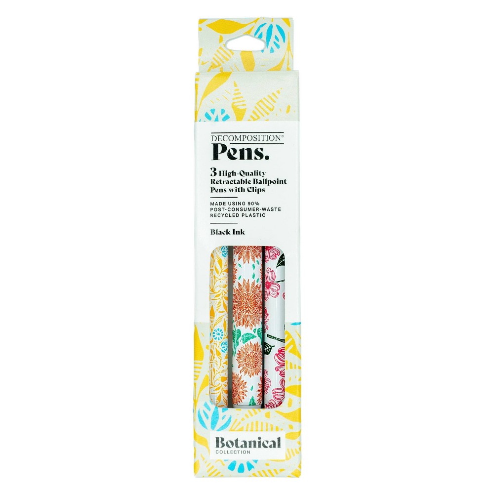 Decomposition Book 3pk Ballpoint Pens Black Ink Botanical