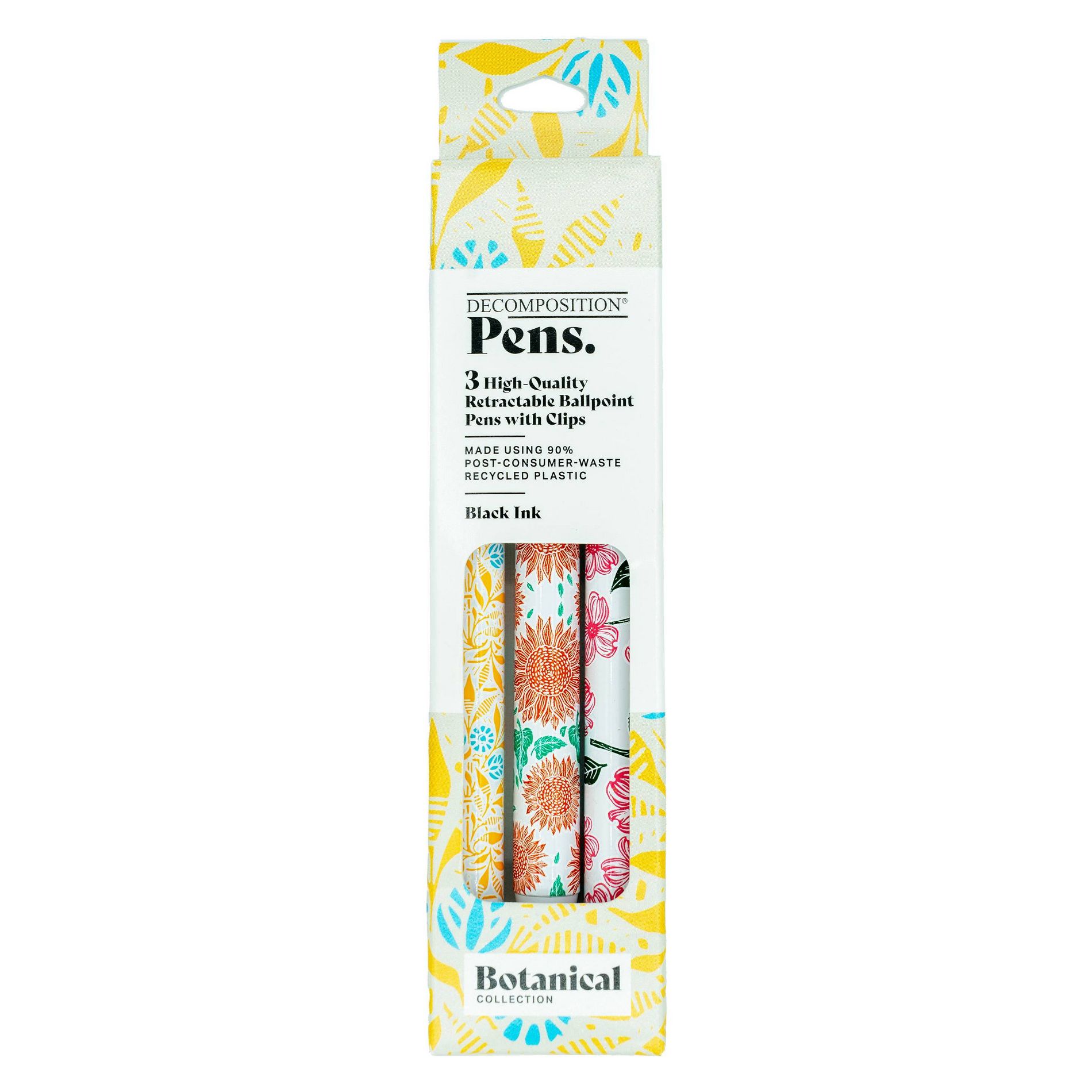 Decomposition Book 3pk Ballpoint Pens Black Ink Botanical