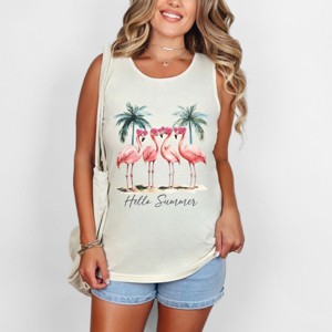 Simply Sage Market Hello Summer Flamingos Garment Dyed Tank - 1 of 3