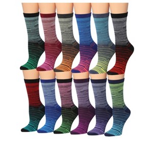 Tipi Toe Women's 12 Pairs Socks For Women Crew Lightweight Colorful Ombre Stripes & Ministripes Patterned Crew Socks - 1 of 1