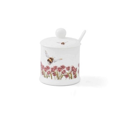 Royal Worcester Wrendale Designs 4oz Honey Pot with Lid & Spoon - Cottagecore Bee Motif Kitchen Decor - Microwave & Dishwasher Safe Fine Bone China