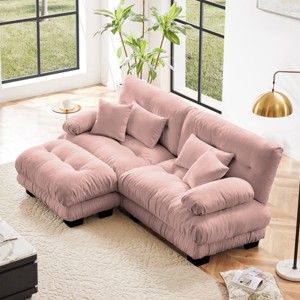 Chenille 2 Seater Modular Sectional Sofa with Ottoman, Deep Seat and Bolster Arms, 94.4" for Living Room-3irtyhousy - 1 of 4