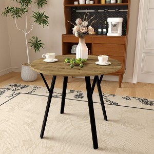 Airsurfer 35.43" Round Dining Table, Small Circle Kitchen Table with Black Metal Legs for 2–4, Modern Brown Dining Room Table - 1 of 4