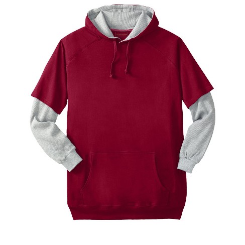 Boulder Creek by KingSize Men's Big & Tall Thermal Lined Layered Look  Hoodie- 2XL, Red