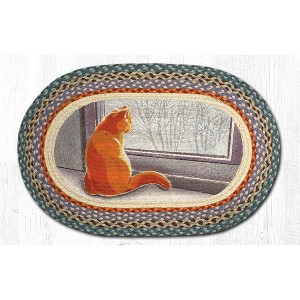 Earth Rugs Winter Cat Oval Patch Rug, 20"x30", Braided Jute Accent with Holiday Cat Design - 1 of 3