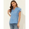 Allegra K Women's Summer V Neck Cap Short Sleeve Button Floral Print Shirt - 3 of 4