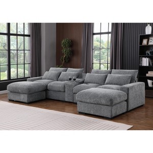 TiramisuBest Modern Luxe Modular Sectional Sofa with Built-in Console, USB Ports, Reclining & Ottomans for Living Room, Dark Gray - 1 of 4