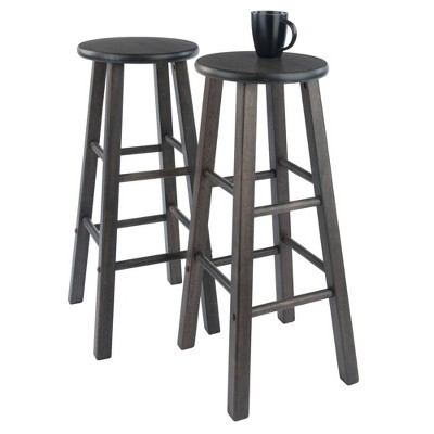 Oyster Gray Solid Wood Adjustable Backless Bar Stool Set
