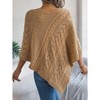 Coolmee Women's Versatile Knitted Cape Shawl Wrap Cardigan for Women Elegant Wrap V Neck Cable Knit Hollow Out Pullover Sweater Jumper Top XL Khaki - 2 of 4