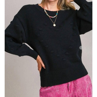 Women's Pom Knit Heart Sweater - umgee