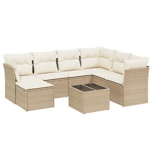 vidaXL Garden Sofa Set Beige Poly Rattan, Powder-Coated Steel, Glass Large - 1 of 4