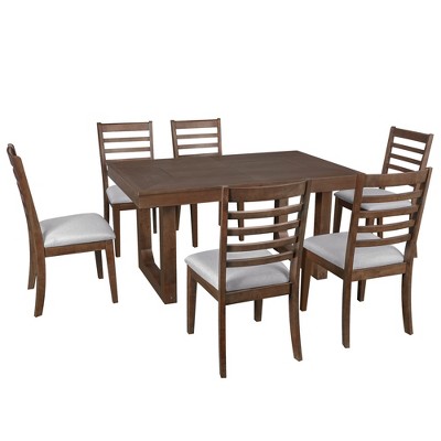 ChicFurnit Dining Sets Farmhouse Extendable Table with Upholstered Chairs for Dining Rooms, Brown, 40.1"*21"*15.5"