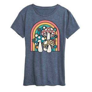 Women's - Instant Message - Retro Mushrooms Rainbow Short Sleeve Graphic T-Shirt - 1 of 4