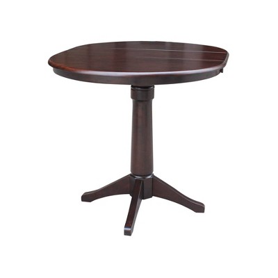 Espresso 36" Solid Wood Round Counter Height Extendable Dining Table