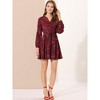 Allegra K Women's Floral Print Button Front Puff Sleeve Tie Waist Shirt Dress - 2 of 4