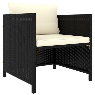 Patio Sofa with Cushions Black Poly Rattan vidaXL