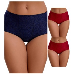 INSPIRE CHIC Women's Floral Lace Breathable Comfortable Mid Rise Underwear Briefs 3 Packs - 1 of 4