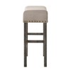 Tan Linen Counter Height Stools with Weathered Wooden Legs (Set of 2), Ideal for Kitchens and Bars - 3 of 4