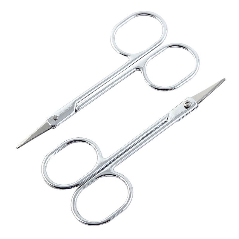 Unique Bargains Trimming Eyebrow Hair Curved Edge Scissors Silver Tone 2" x 2" 2 Pcs, 1 of 3