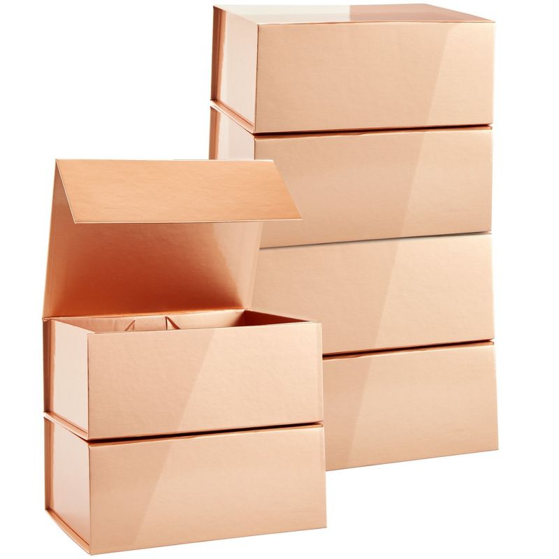Stockroom Plus 6 Pack Magnetic Gift Boxes with Lids, 9.5x7x4 In for Birthday, Wedding, Groomsman and Bridesmaid Proposal Box, Rose Gold, 1 of 9