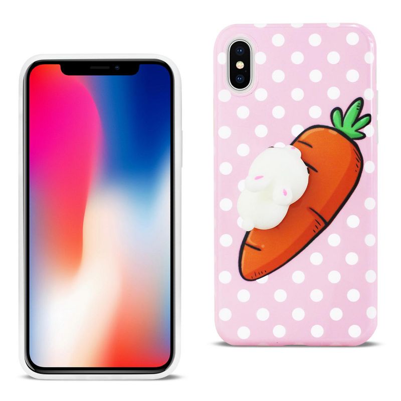 Reiko iPhone X/iPhone XS TPU Design Case with 3D Soft Silicone Poke Squishy Rabbit in Pink, 1 of 5