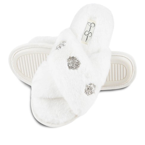 Dearfoams Women's Jessica Furry Crossband Slide Slipper