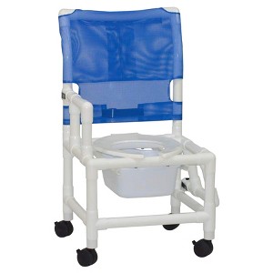 MJM International Corporation Shower Chair 18Inch Internal Width Open Seat 3Inch Dual Drop Arms Drop Down 10 Qt Slide Out Commode Pail 300 Lbs Wt - 1 of 1
