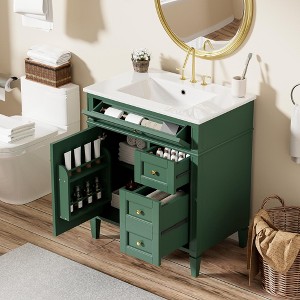 TIRAMISUBEST 30'' Bathroom Vanity with Sink, Modern Storage Cabinet with Door-Mounted Shelf, Deep Drawer and Tip-out Drawer - 1 of 4