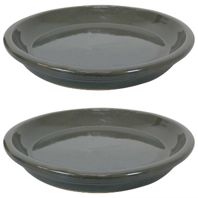 Sunnydaze Outdoor/Indoor High-Fired Glazed UV- and Frost-Resistant Ceramic Flower Pot Planter Saucer - 9" Diameter - Gray - 2-Pack