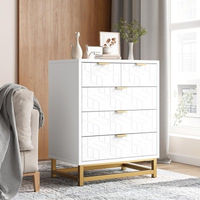 5 Drawer Dresser for Bedroom, Chest of Drawers with Metal Base, Modern Dresser Chest Cabinet Organizer