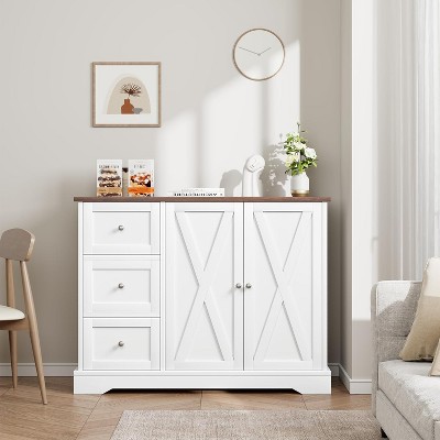 41.3'' Farmhouse Buffet Cabinet with Storage - 3 Drawers & 2 Doors, White Buffet Cabinet for Kitchen, Dining Room,