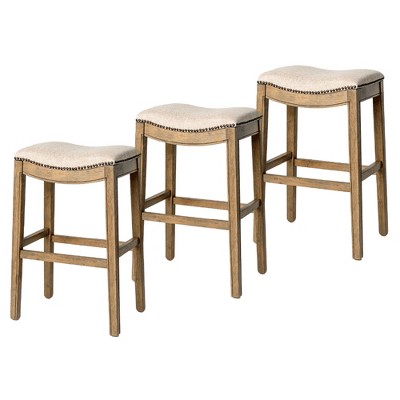 Maven Lane Adrien Upholstered Backless Saddle Kitchen Stool, Set of 3