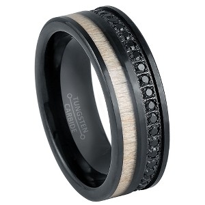 Jewelry Avalanche Black IP Eternity CZ with White Wood Inlay Pipe Cut Tungsten Carbide Wedding Band, Comfort-fit, 8mm - 1 of 4
