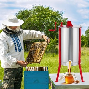 Manual Honey Extractor, 4 Frames Honeycomb Spinner Drum, Food-Grade Stainless Steel Beekeeping Tool with Transparent Lid & Adjustable Legs - 1 of 4
