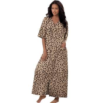Dreams & Co. Women's Plus Size Petite Long French Terry Zip-Front Robe