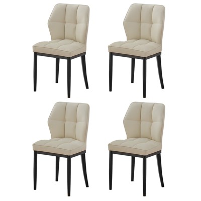 Bekrvio Mid Century Modern Dining Chairs, Upholstered Leather Armless Chairs with Checkered Pattern Back, for Kitchen & Dining Room